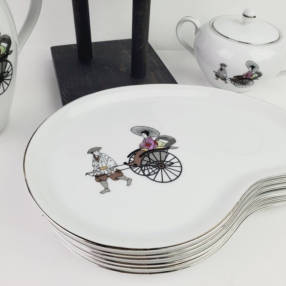 Arita China Japan Porcelain Tea Set, Woman Man Rickshaw 13 pc Set - Picture 2 of 8